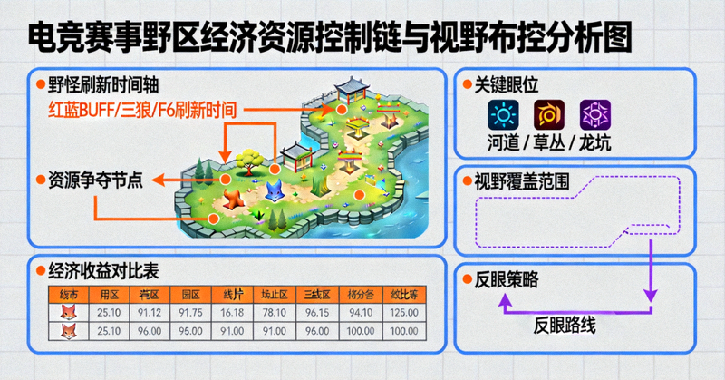 电竞赛事野区经济资源控制链与视野布控分析图